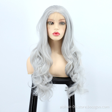 Aisi Hair New Design Vendor Cosplay Curly Long Wavy Body Wave Grey Lace Frontal Synthetic Hair For Black Women Lace Front Wig